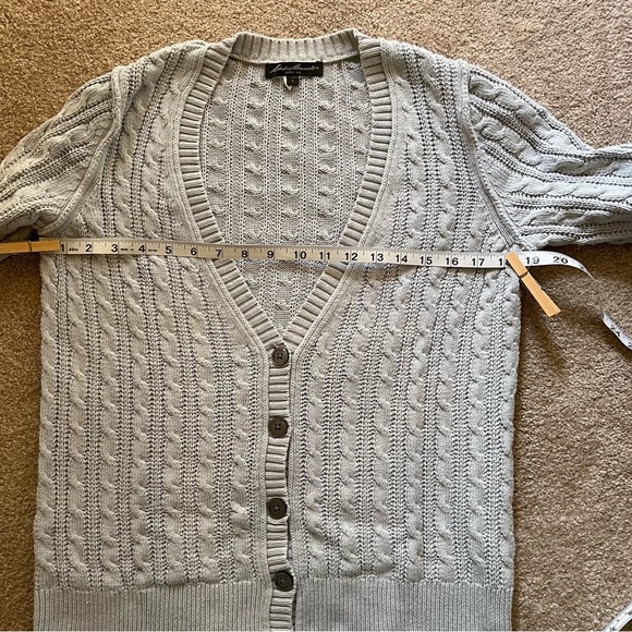 ⬇️Eddie Bauer Women’s Button Cardigan Sweater Size L Color Grey 💯% Cotton - Picture 11 of 12